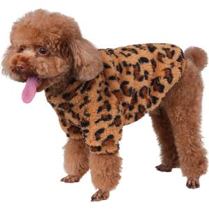 Leopard Print Dog Sweater Stretchy Fleece Dog Turtleneck Sweatshirt for Puppies & Cats, Soft & Warm Pet Winter Clothes for Dogs (Coffee Brown, Large/X-Large)