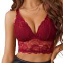 Avidlove Bralettes for Women Lace Wireless Bra V Neck Racerback Crop Top Adjustable Lingerie No Padded (Medium, Dark Red)