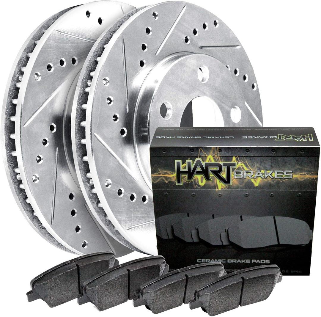 Hart Brakes Front Brakes and Rotors Kit |Front Brake Pads| Brake Rotors and Pads| Ceramic Brake Pads and Rotors |fits 2014-2018 Mazda 3, 2014-2018 Mazda 3 Sport, 2016-2020 Mazda CX-3