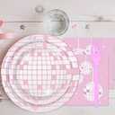 96PCS Pink Silver Disco Party Plates Napkins Disco Birthday Decoration 70s Theme Disposable Paper Cake Tableware Serve 24 Guests Women Girls Baby Shower Bachelorette Wedding Birthday Party Favor