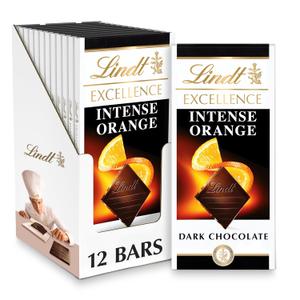Lindt EXCELLENCE Intense Orange Dark Chocolate Candy Bar, 3.5 oz., 12 Pack  BBD: 11-30-25