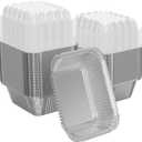 25 Pack 1 lb Rectangular Disposable Aluminum Foil Pan 16 oz Take Out Food Containers with Clear Plastic Dome Lids, for Catering, Baking, Roasting Food