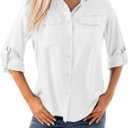 Women's Quick Dry Sun UV Protection Convertible Long Sleeve Shirts for Hiking Camping Fishing Sailing (X-Large, 15026 White)