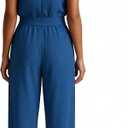 DeftSharp Women's Sexy Cocktail Party Clubwear Casual Working Rompers Club Back Zip Belt Long Jumpsuit (Blue, L)