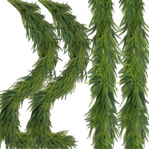 2 Pcs Christmas Decorations Artificial Norfolk Pine Garlands, 6 FT Dense Real Touch Winter Pine Garland Ornament, Green Greenery Garland for Table, Mantle, Wall, Indoor, Outdoor Christmas Decor