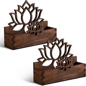 Qunclay 2 Pack Lotus Flower Business Card Holder, Wooden Decorative Business Card Holders for Desk Postcard Display Stand for Office Desktop