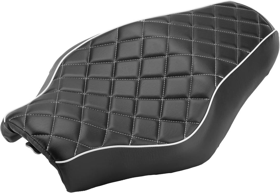 Motorcycle 2-Up Driver Passenger Seat Cushion Pad Leather Seat Replacement for Harley Davidson Sportster XL 883N XL1200C 48 72 2010-2016Diamond Pattern