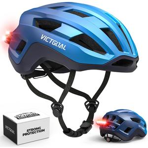 VICTGOAL Road Bike Helmet Adult Men Women with Detachable Magnetic Rear Light, Bicycle Helmet Adjustable Breathable Road Cycling Helmet for Road Mountain Riding (L: 57-61 cm, MetalBlue)