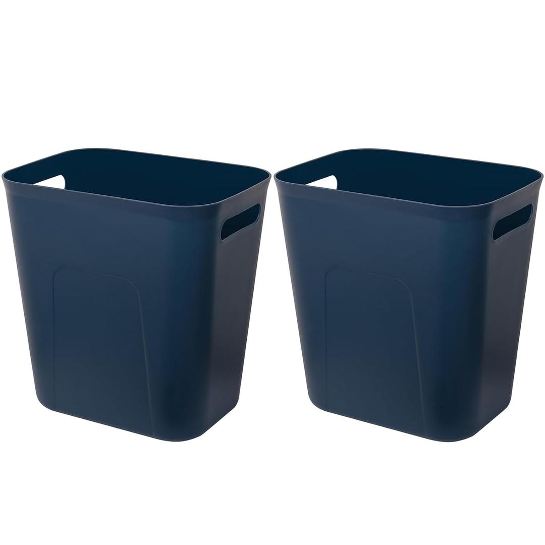 UUJOLY Plastic Small Trash Can Wastebasket, Garbage Container Basket for Bathrooms, Laundry Room, Kitchens, Offices, Kids Rooms, Dorms, 3.5 Gallon, Navy Blue, 2 Pack
