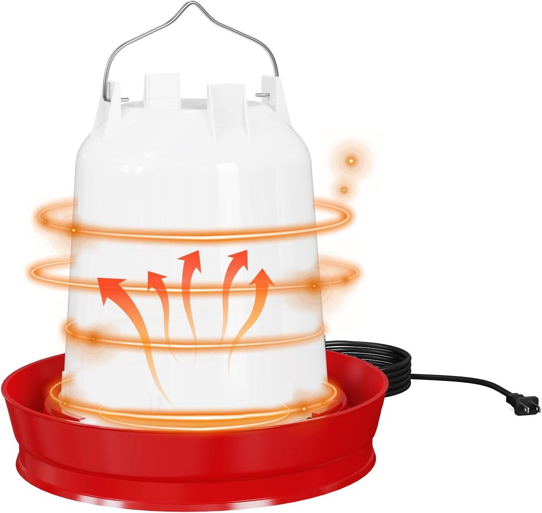 Heated Chicken Waterer, 3-Gallon Large Chicken Water Heater, All-Weather Poultry Drinker with Thermostatic Control for Winter - Automatic Heated Waterer for Chickens, Ducks, Geese, Turkeys (Red)