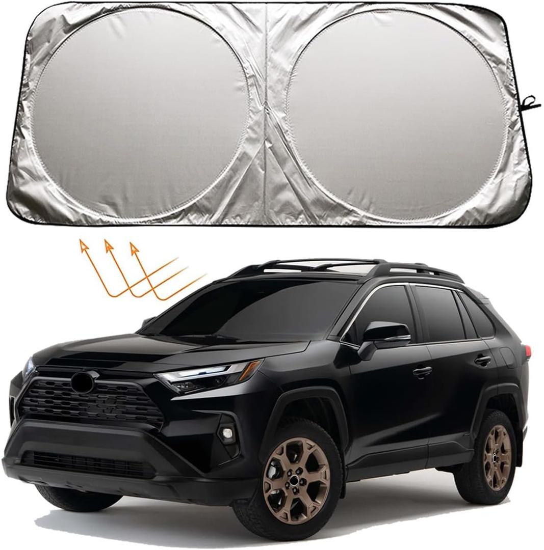 XHRING Windshield Sun Shade Sunshade for Toyota Rav4 1996-2025 Highlander 2001-2025 XSE XLE LE SE Hybrid Limited Platinum Accessories, Foldable Car Front Window Sun Shield Visor