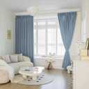 MAIHER Pleated Curtain 54W x 96L Inches with Tieback, Triple Weave Faux Linen Total Blackout Thermal Insulated Pinch Pleat Drape for Bedroom, Living Room, Dusty Blue, 1 Panel