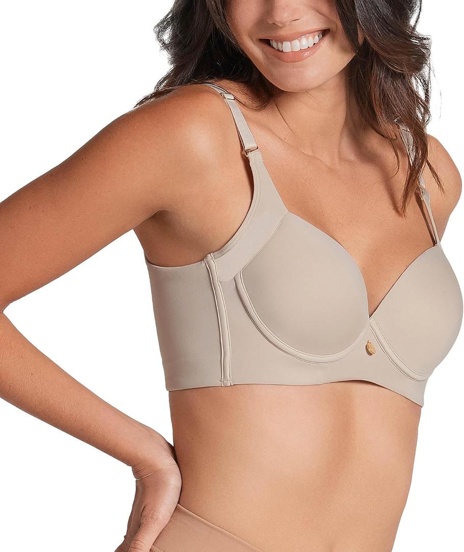 Leonisa High Profile  Back Smoothing Bras for Women, Full Coverage Underwire Bra, Adjustable Hook & Eye Closure (36C, Beige)