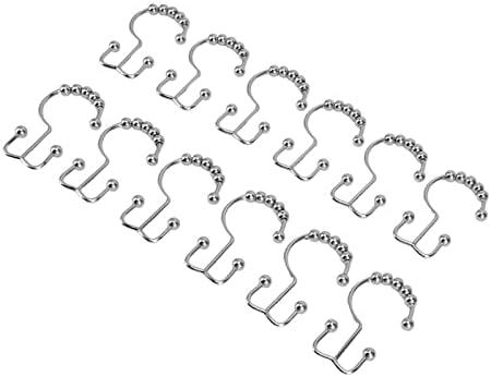 Fafeicy Sturdy Shower Curtain Hooks, 12PCS Stainless Steel Double Hook for Bathroom Shower Rod