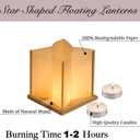 10 Pack 6" Star Shaped Floating Lanterns with Waterproof Wooden Base Sets, Paper Water Lanterns Decoration with LED Tealight Candle (10Sets Lanterns+Candles)