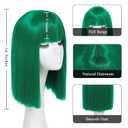 Green Bob Wig With Bangs - Heat Resistant 14Inch Synthetic Hair, Short Straight Shoulder Length Natural-Looking Cosplay Wig for Daily Use, Parties & Women Girls