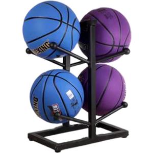 Basketball Rack, 4 Ball Display Ball Metal Ball Rack for Home Garage Rugby Basketball Soccer Volleyball Storage Rack, Black