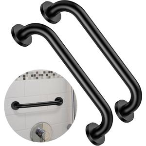 2 Pack 12 Inch Matte Black Shower Grab Bar,ZUEXT Stainless Steel Wall Mount Safety Grab Bar Handle,Bathroom Balance Bar, Safety Hand Rail Support - Handicap, Elderly, Injury, Senior Assist Bath Handle