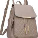 KKXIU Quilted Trendy Leather Backpack Purse for Women and Ladies Shoulder Travel Daypacks Bags (Khaki)