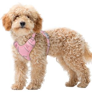 BARKBAY No Pull Dog Harness Large Reflective Dog Harness with Front Clip and Easy Control Handle for Walking Training Running with ID tag Pocket(Baby Pink, XS)