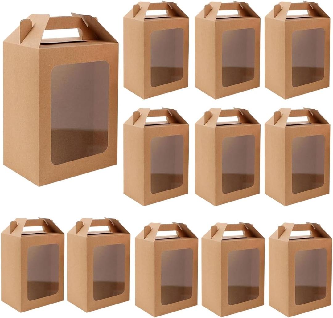 Enorteen 12 Pcs Kraft Paper Gift Bags with Transparent Window Gift Boxes for Bridal Shower Present Festivals Party