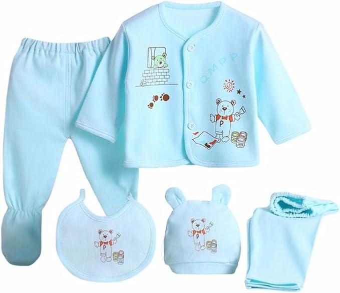 Gajaous 5PCS Newborn 0-3M Boys Girls Baby Cotton Clothes Tops Hat Pants Suit Outfit Sets, Size 0-3 Months
