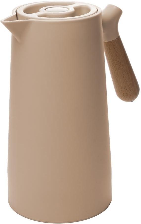 WOLFF - Thermal Coffee Carafe  34oz/1L Insulated Food-Safe Plastic Exterior and Glass Liner, Wood-Style Handle  Keeps Drinks Hot or Cold for Hours, Coffee and Tea Dispenser - Nude Pink, 34floz/1L