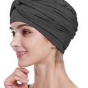 Alnorm Womens Pre Tied Bandana Chemo Cap Viscose Cancer Scarf Soft Hair Cover Dark Gray