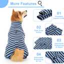Dog Winter Warmer Fleece Onesie, Bodysuit for Small Medium Large Dogs, Stretchy Cold Weather Pet Warmer Jumpsuit Puppy Onesie Lightweight, Blue Stripe, Large