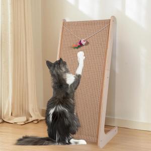 Sisal Cat Scratchers for Indoor Cats, 26.8'' L-Shape Cat Scratching Board, Solid Wooden Cats Scratch Pad with Mouse Toy, Large Cats Scratching Posts to Protect Furniture(Ramp Scratcher)