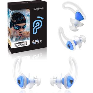 Ear Plugs for Swimming2 Pairs Soft Silicone Reusable Waterproof Earplugs for Adults & Men Women, Custom Fit for Swimmers Ear, Pool, Beach, Snorkeling, Surfing, Kickboard Training(Blue)