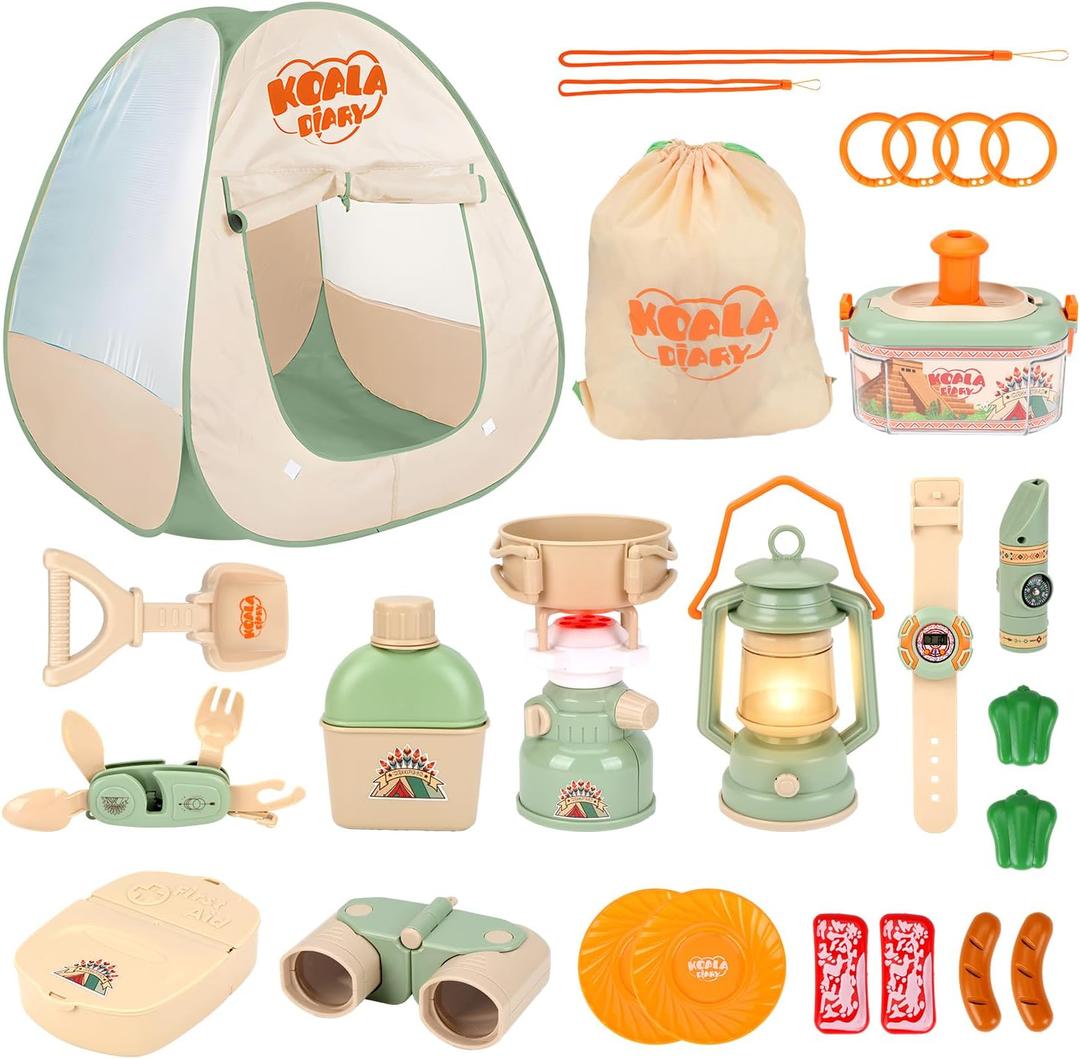 Kids Camping Set, Pretend Camping Toys with Pop Up Tent, Indoor Outdoor Play Camping Gear for Toddler Age 3 4 5 6 Year Old Christmas Birthday Gift