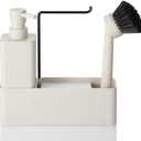 YAUKPH 4 in 1 Kitchen Soap Dispenser Set - Soap Dispenser Brush Sponge Holder Towel Rack   (Striped Beige )