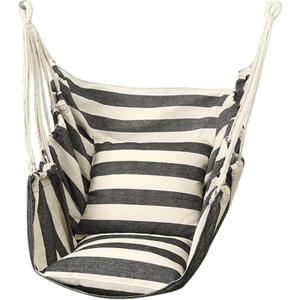 Hanging Hammock Chair Swing， 2 Cushions Included for Any Indoor or Outdoor Spaces Capacity Portable(Black White Stripes)
