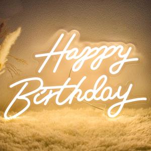 Happy Birthday Neon Sign for Wall Decor, LED Happy Birthday Light Up Sign, USB Powered Dimmable Neon Light for Birthday Party Decorations Backdrop, Warm White