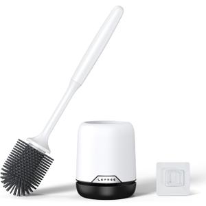 Lefree Silicone Toilet Brush and Holder Set with Ventilated Holder, Floor Standing & Wall Mounted Toilet Scrubber (1 Pack, Black)