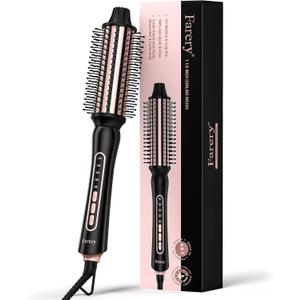Farery Thermal Brush 5 Adjustable Temps, 1.5 Inch Hot Curling Brush for Big Bouncy Curls, Non-Blowing Heated Round Brush, Ceramic Curling Wand for Medium & Long Hair, Dual Voltage for Travel