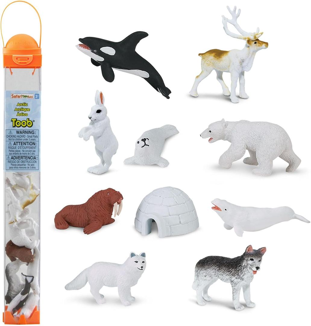 Safari Ltd Arctic TOOB With 10 Fun Figurines, Including A Harp Seal, Husky, Caribou, Arctic Rabbit, Killer Whale, Walrus, Arctic Fox, Beluga Whale, Igloo, And Polar Bear  For Ages 3 and Up