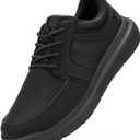 FitVille Wide Slip On Shoes for Men Lightweight Casual Dress Oxfords Shoes Business Walking Sneakers with Arch Support (Jet Black)