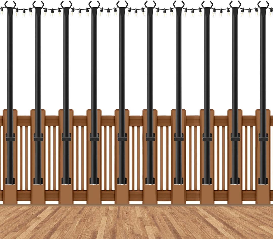 10 Pack String Light Poles for Deck,5 Ft String Light Poles for Outside with Fixing Clips,Metal Poles for Outdoor String Lights, Hanging Light Poles for Fence Garden Backyard Wall Bistro