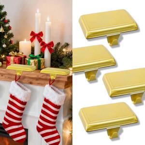 LamTrancail 4 Pack Stocking Holders for Mantle, Heavy Duty Non-Slip Bottom Christmas Stocking Holder, Mantle Hangers Christmas Ornaments Decoration - Gold