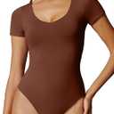 IUGA Bodysuits for Women Tummy Control Body Suits for Womens Compression Slimming Thong Bodysuit V Neck, Medium