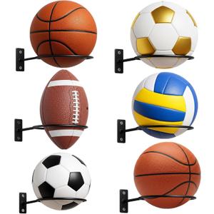Threan Basketball Holder Wall Mount, Sports Ball Storage Display Rack for Basketball Football Volleyball Soccer, Metal Black Ball Holder, Room Decor Saver Storage Display
