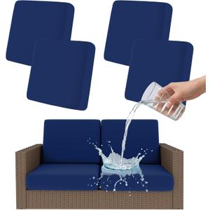 Smiry Waterproof Patio Cushion Covers, Stretch Outdoor Couch Slipcovers Replacement Washable Furniture Protector Sofa Chair Seat Cover for Dogs and Pets (4 Pcs, Navy Blue)