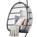 HWB Hanging Egg Chair with Stand, Patio Wicker Egg Swing Chair with Cushion for Bedroom Garden Indoor Outdoor (Grey)