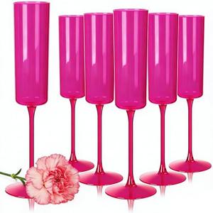 Ciaell 24 Pack Plastic Champagne Flutes - Hot Pink 6 Oz Disposable Champagne Glasses - Square Plastic Toasting Glasses for Party Birthday Anniversary Wedding & Mother's Day