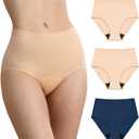 Washable Incontinence Leak Proof Underwear for Women Absorbent Panties Protective Briefs Postpartum 3 Pack (Beige Beige Dark Blue M)