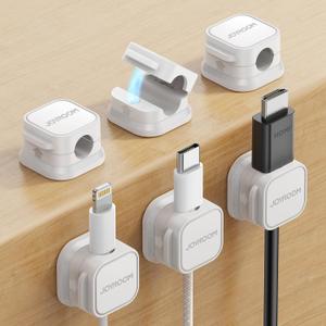 6 Pack Magnetic Cable Clips [Cable Smooth Adjustable] Cord Holder, Under Desk Cable Management, JOYROOM Adhesive Wire Holder Keeper Organizer for Home Office Desk Phone Car Wall Desktop Nightstand (White)