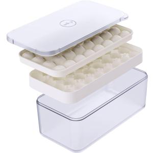 W&P Ice Ball Box Silicone Circular Ice Tray with Lid & Bin, Holds 96 Spheres, Easy Release, Space-Saving Stackable Design, Dishwasher Safe, Cream