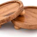 Display Stand Acacia Wood Round Wooden Display Stand Tray for Display Farmhouse for Kitchen or Bathroom Counter (6" X 6" X 1.5") (Set of 2)